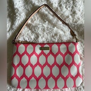 Kate Spade New York Bright Hot Pink White Lemon Print Saffiano Leather Wristlet